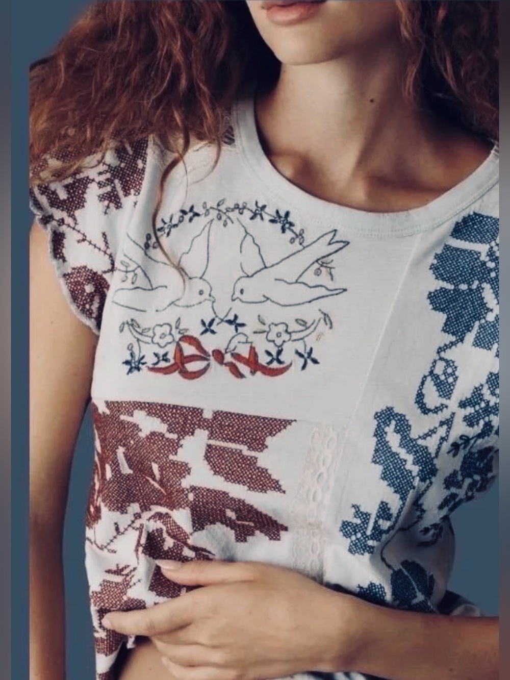 NWOT By Anthropologie Embroidered Baby Tee in Light Blue, Women’s Size S - Picture 2 of 13